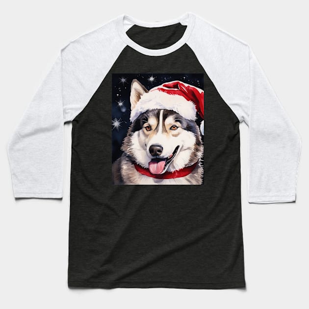 Christmas Siberian Husky Dog Baseball T-Shirt by EmilyCharlotty